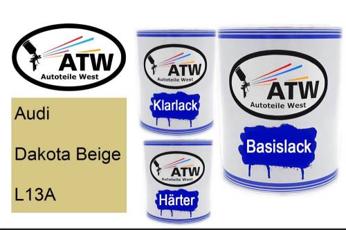 Audi, Dakota Beige, L13A: 1L Lackdose + 1L Klarlack + 500ml Härter - Set, von ATW Autoteile West.